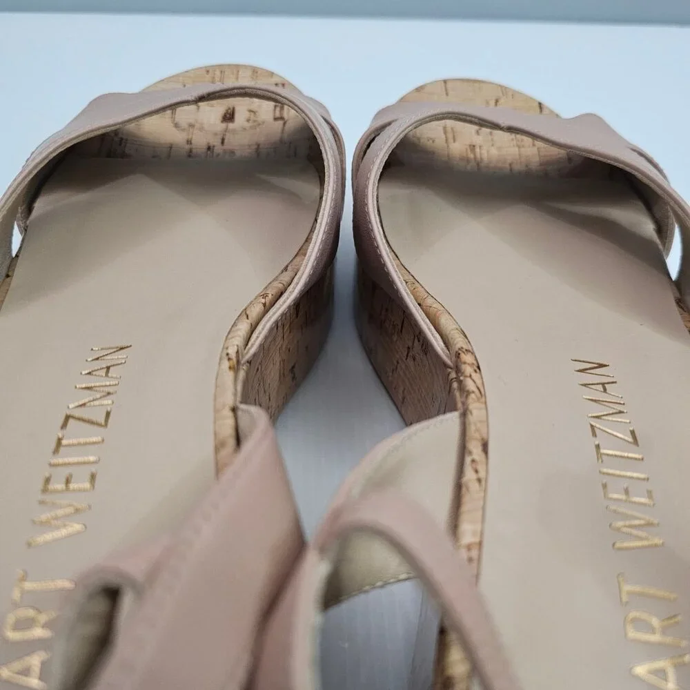 Stuart Weitzman Carmen Midi Wedge Sandal Womens 9.5 Beige Tan Platform Cork